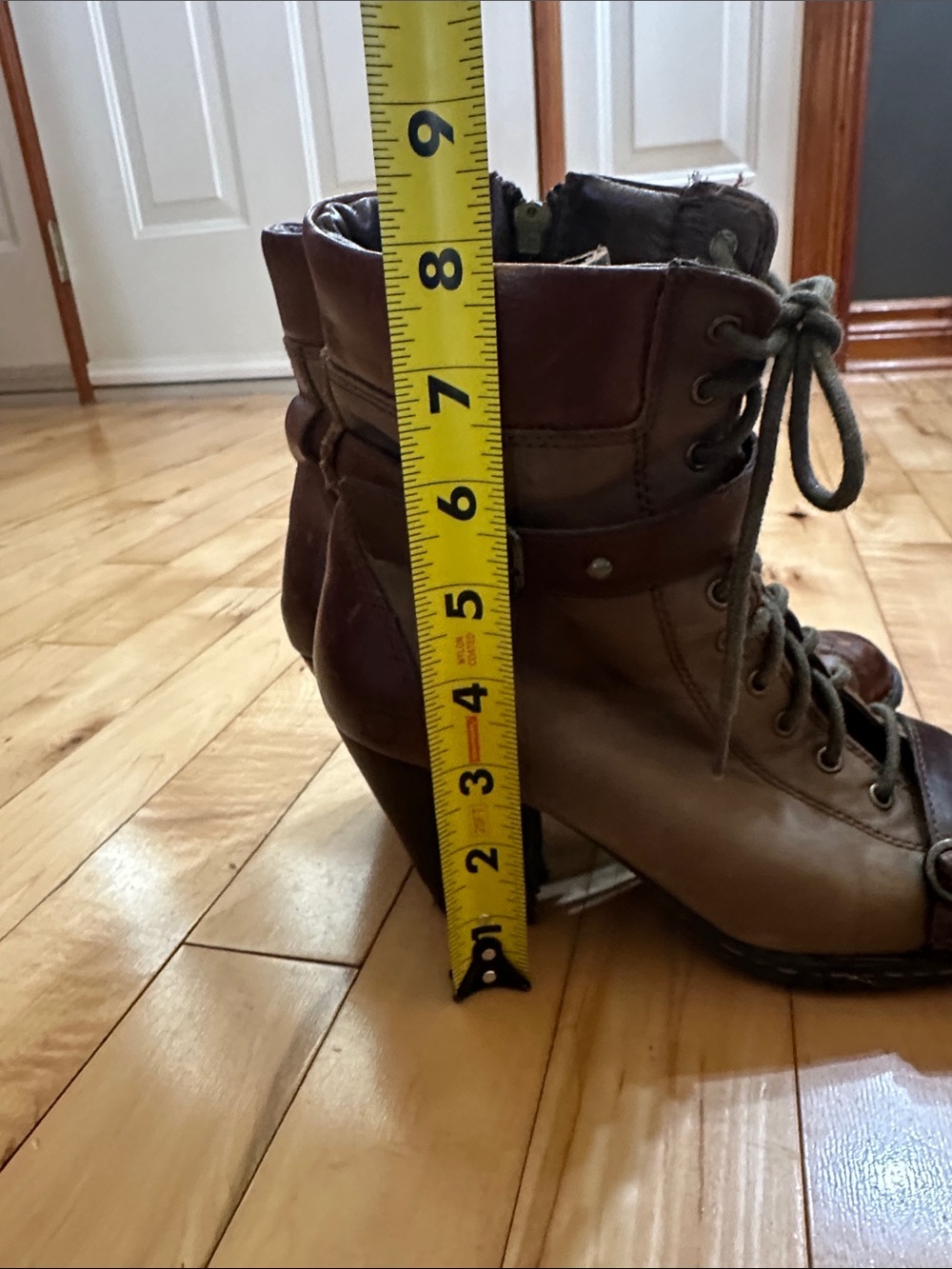 Born Brown Lace-Up Chunky Heel Ankle Boots with Strap Detail - Picture 8 of 12